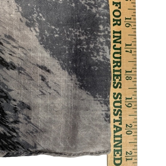 Women’s Graphic Gray, White & Black Tree Scarf With Solid Black Fringe Open Ends - Picture 8 of 8